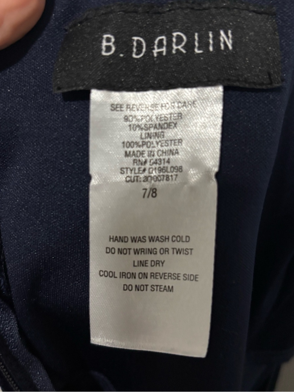B Darlin Navy Blue velvet cocktail dress